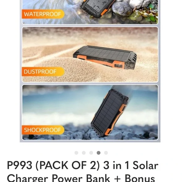P993 (PACK OF 2) 3 in 1 Solar Charger Power Bank + Bonus Flashlight 20000mAh - Picture 3 of 3